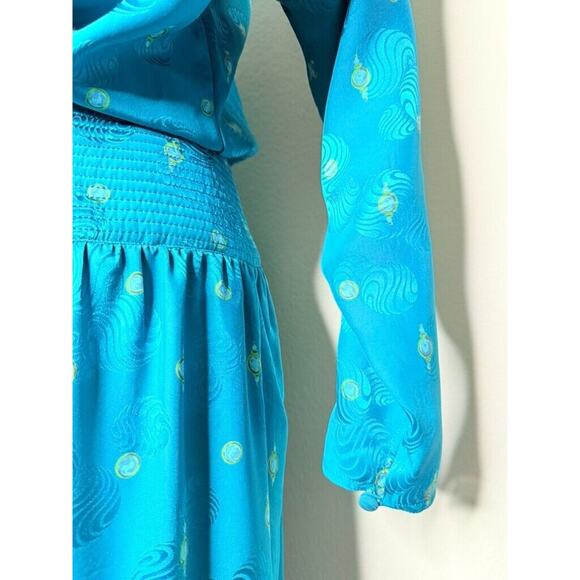 VTG Charles Bianco Italy Silk Colorful Longsleeve Art Deco Luxury Geometric Maxi - Picture 5 of 11